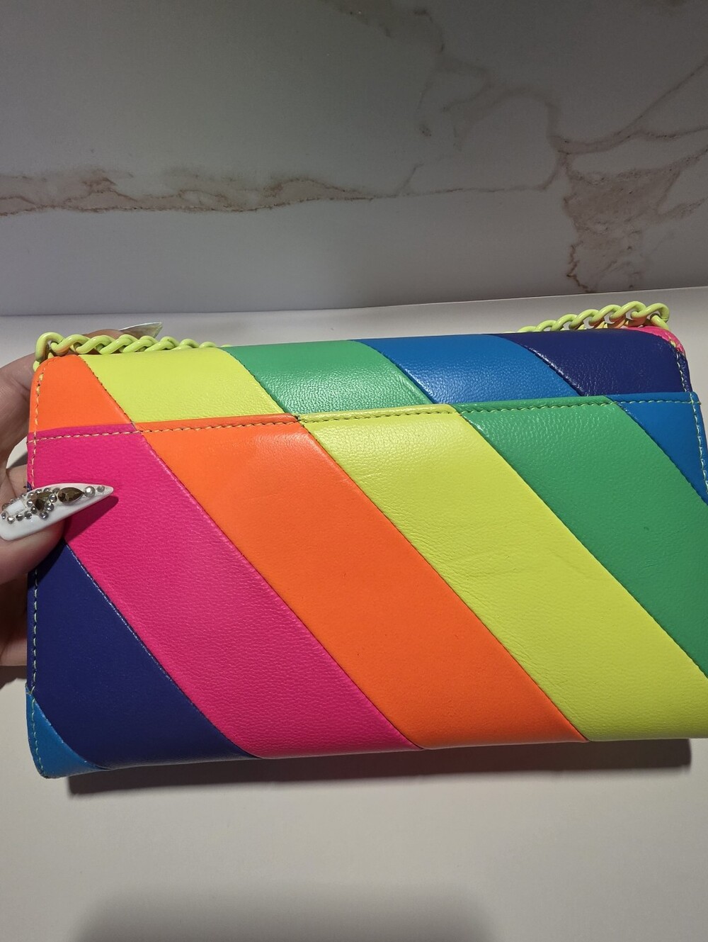 Kurt Geiger London Brixton Chain Wallet in Neon Rainbow. - Picture 6 of 8